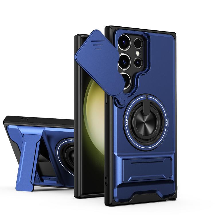 

For Samsung Galaxy S23 Ultra 5G Lens Sliding Window Multifunctional Magnetic Shockproof Phone Case(Royal Blue)