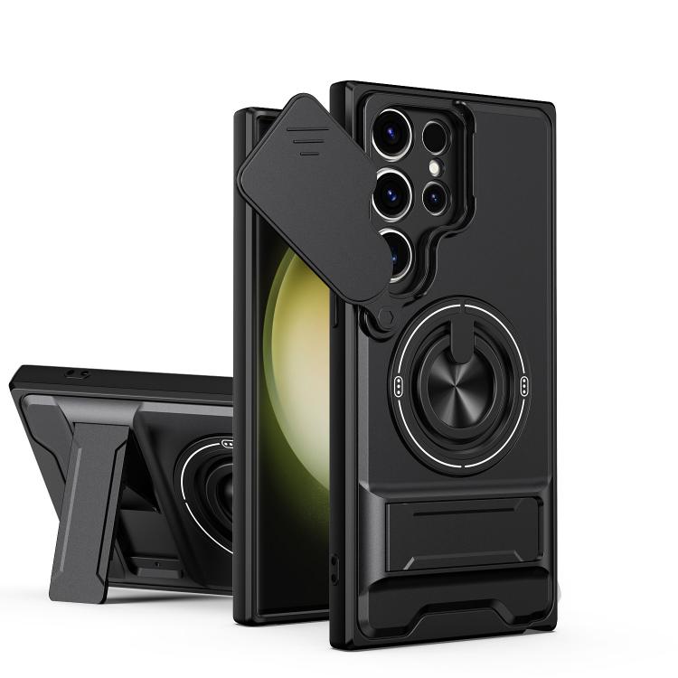 

For Samsung Galaxy S23 Ultra 5G Lens Sliding Window Multifunctional Magnetic Shockproof Phone Case(Black)