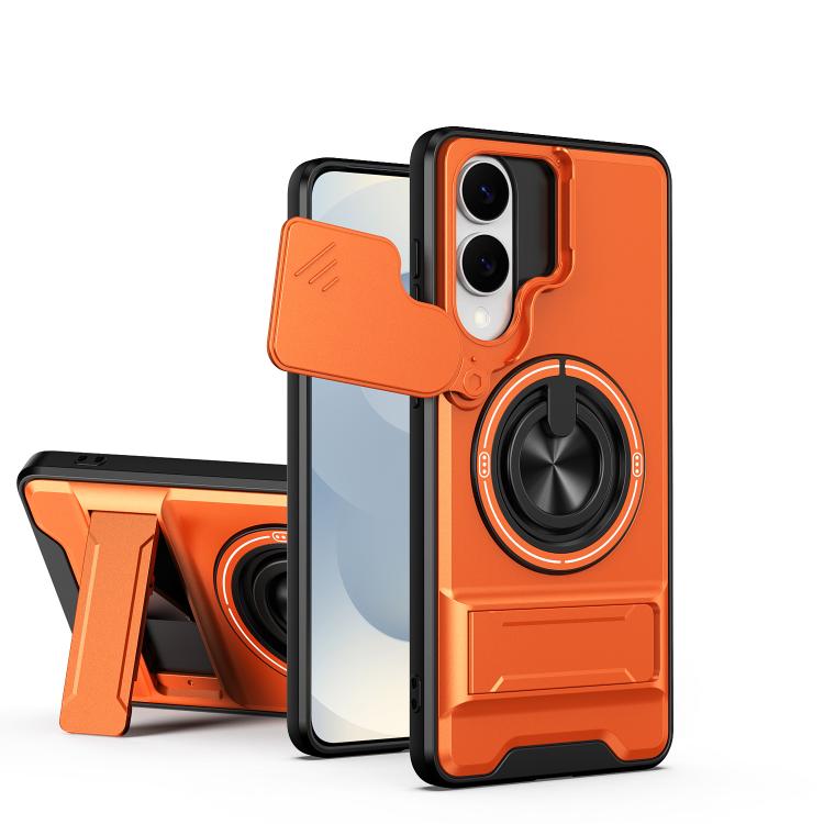 

For Samsung Galaxy S25 Edge 5G Lens Sliding Window Multifunctional Magnetic Shockproof Phone Case(Orange)