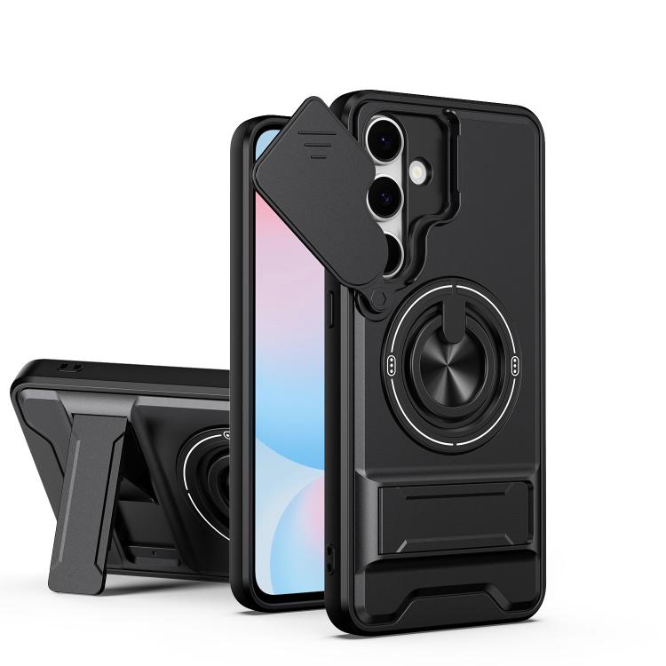 For Samsung Galaxy S24 FE 5G Lens Sliding Window Multifunctional Magnetic Shockproof Phone Case(Black)