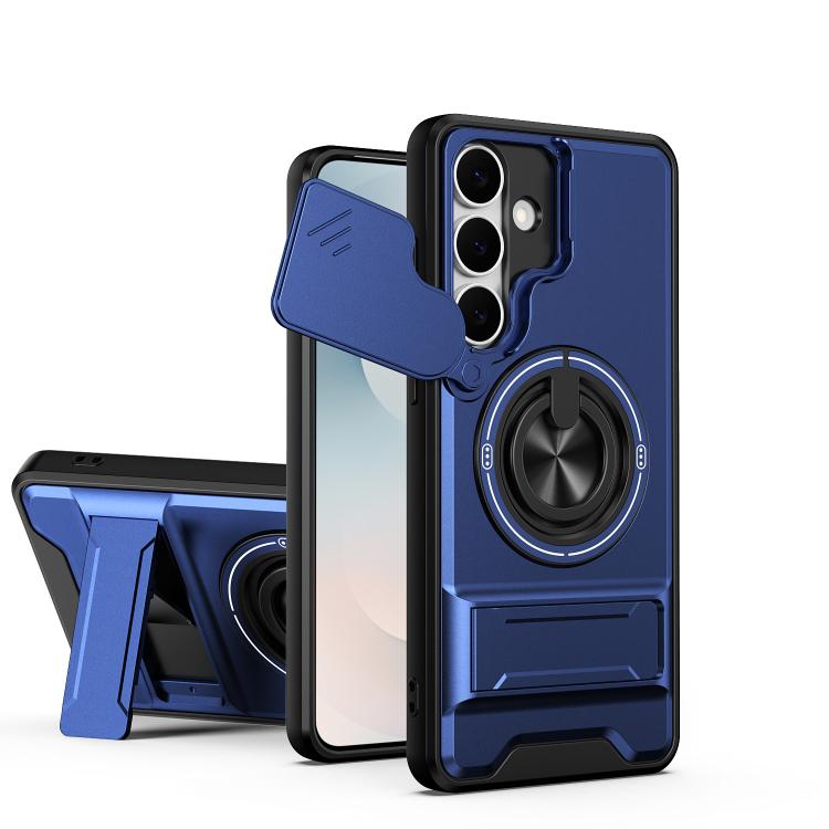 

For Samsung Galaxy S25 FE 5G Lens Sliding Window Multifunctional Magnetic Shockproof Phone Case(Royal Blue)