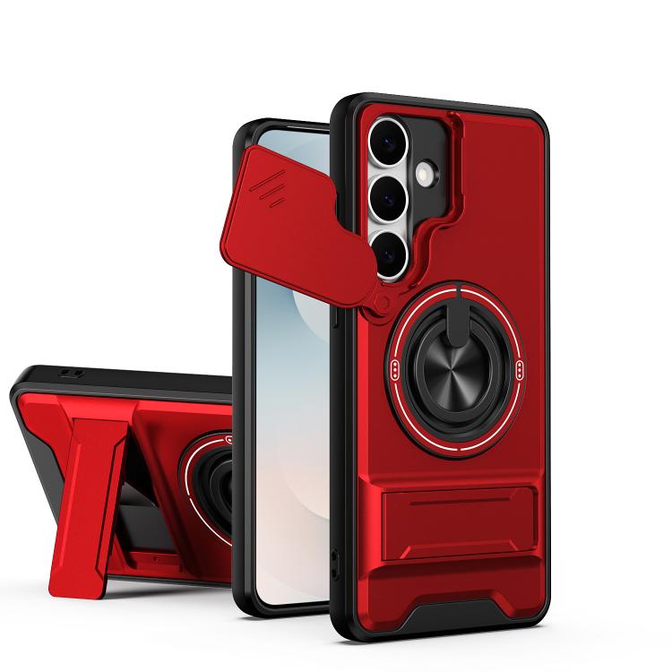 

For Samsung Galaxy S25 FE 5G Lens Sliding Window Multifunctional Magnetic Shockproof Phone Case(Red)