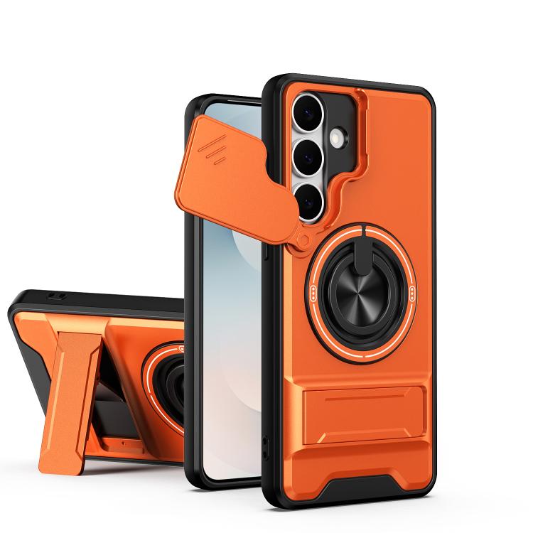 

For Samsung Galaxy S25 FE 5G Lens Sliding Window Multifunctional Magnetic Shockproof Phone Case(Orange)