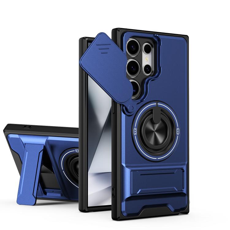 For Samsung Galaxy S24 Ultra 5G Lens Sliding Window Multifunctional Magnetic Shockproof Phone Case(Royal Blue)