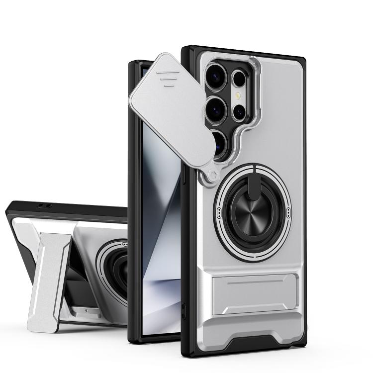 

For Samsung Galaxy S24 Ultra 5G Lens Sliding Window Multifunctional Magnetic Shockproof Phone Case(Titanium Gray)