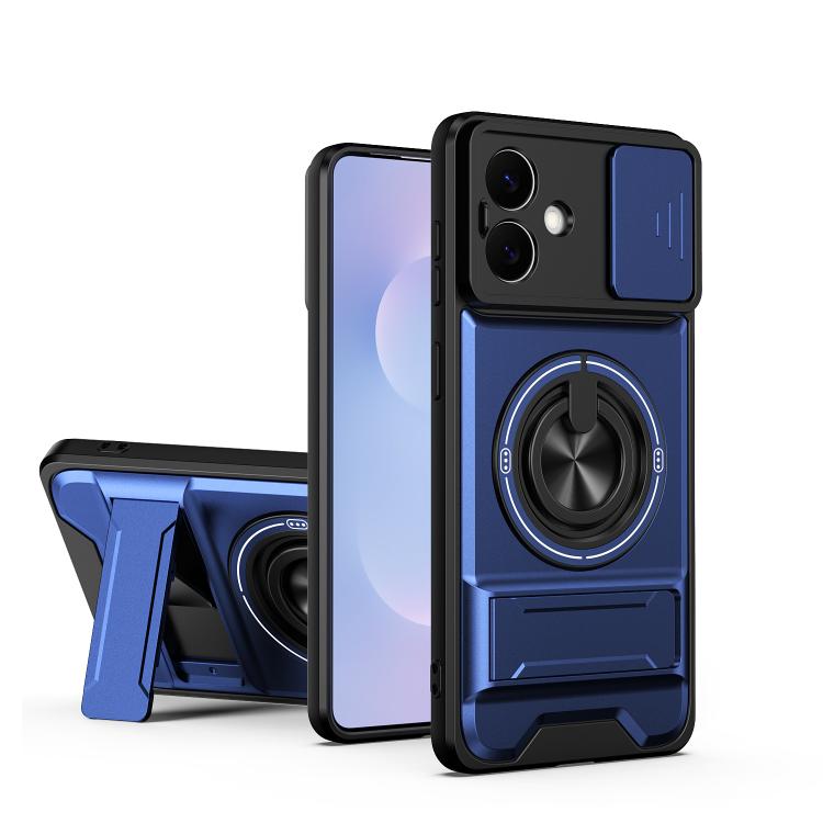 For Galaxy S26 Edge 5G Lens Sliding Window Multifunctional Magnetic Shockproof Phone Case(Royal Blue)