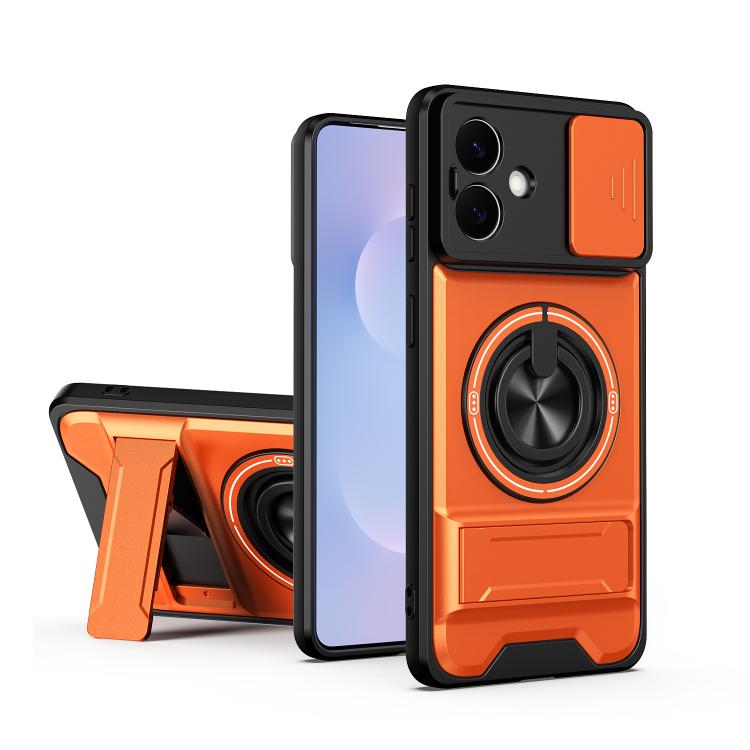 For Galaxy S26 Edge 5G Lens Sliding Window Multifunctional Magnetic Shockproof Phone Case(Orange)