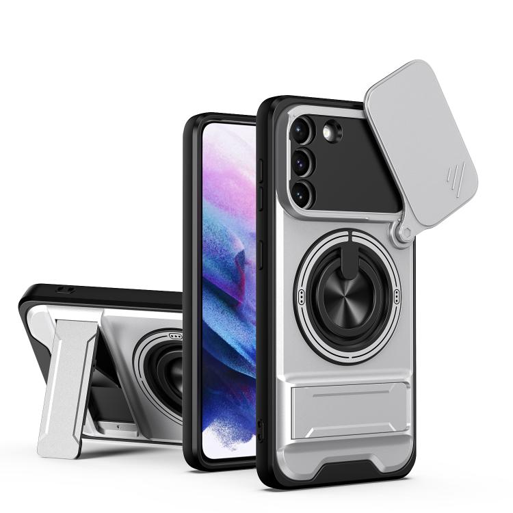 For Galaxy S21 5G Lens Sliding Window Multifunctional Magnetic Shockproof Phone Case(Titanium Gray)