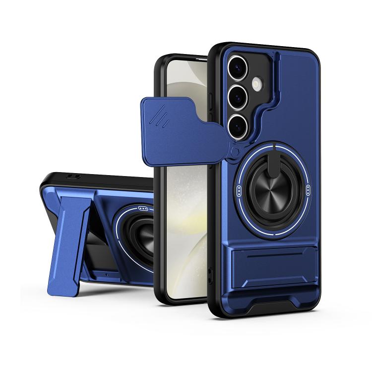 For Galaxy S24 5G Lens Sliding Window Multifunctional Magnetic Shockproof Phone Case(Royal Blue)