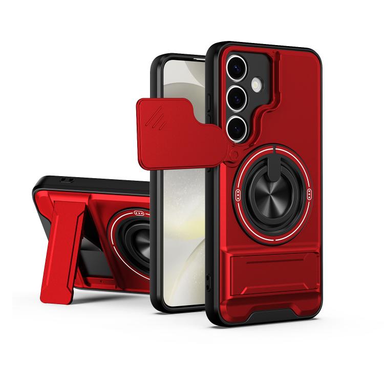 For Galaxy S24 5G Lens Sliding Window Multifunctional Magnetic Shockproof Phone Case(Red)