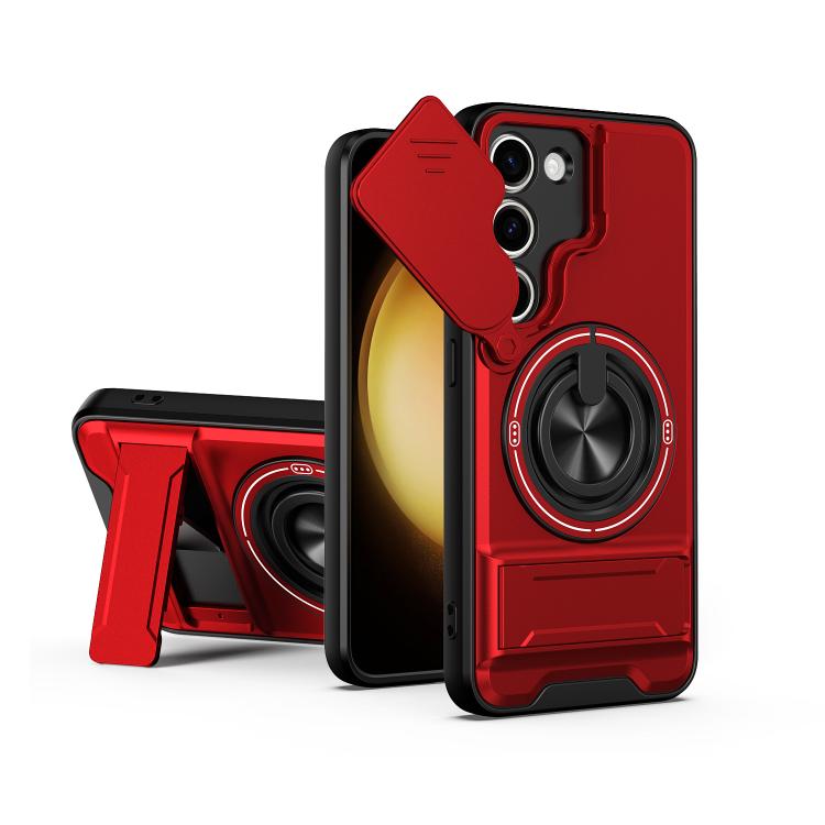 

For Galaxy S23 5G Lens Sliding Window Multifunctional Magnetic Shockproof Phone Case(Red)