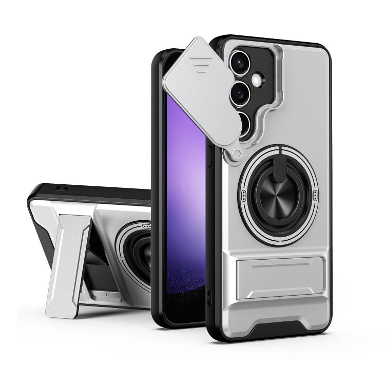 For Galaxy S23 FE 5G Lens Sliding Window Multifunctional Magnetic Shockproof Phone Case(Titanium Gray)