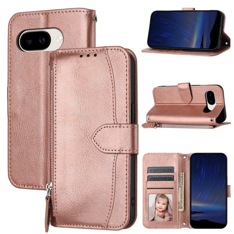

For Google Pixel 10a Oil Skin Zipper Wallet Leather Phone Case(Rose Gold)