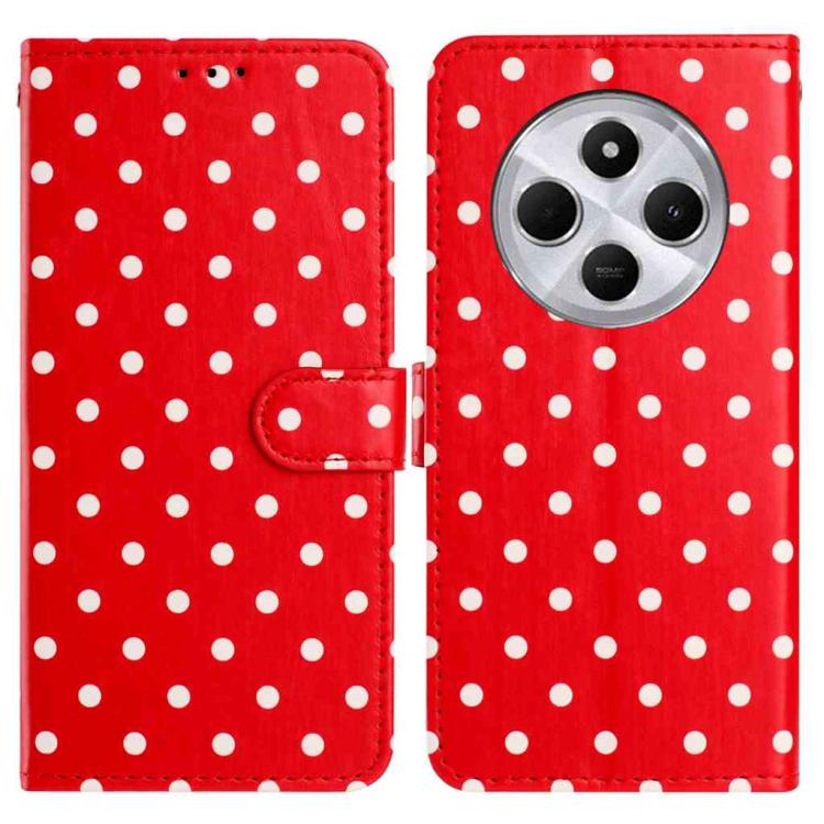 

For Redmi 14C 4G / 14R / Poco C75 Small Dots Pattern Vegan Leather Phone Case(Red)