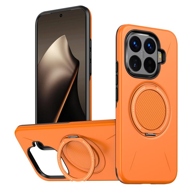

For Xiaomi 15T Pro 5G Metal Rotation Holder MagSafe TPU Hybrid PC Phone Case(Orange)