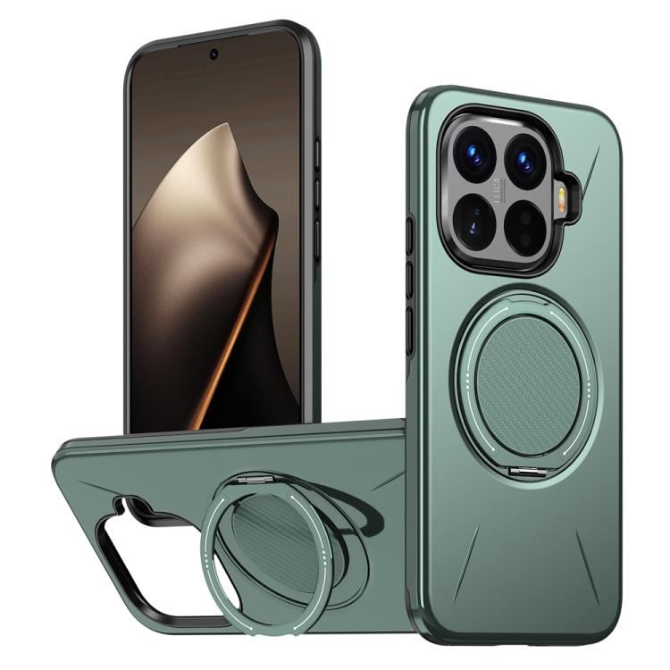 

For Xiaomi 15T Pro 5G Metal Rotation Holder MagSafe TPU Hybrid PC Phone Case(Grey Green)