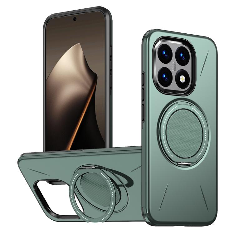 

For Xiaomi 15T 5G Metal Rotation Holder MagSafe TPU Hybrid PC Phone Case(Grey Green)