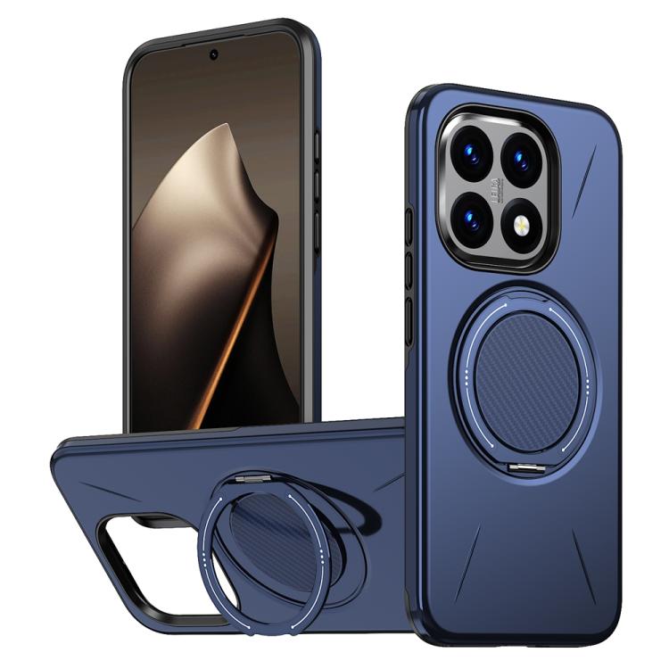 

For Xiaomi 15T 5G Metal Rotation Holder MagSafe TPU Hybrid PC Phone Case(Navy Blue)