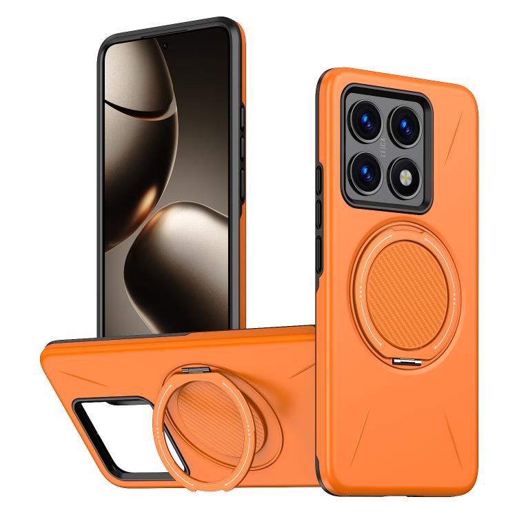 

For Xiaomi 14T Pro Metal Rotation Holder MagSafe TPU Hybrid PC Phone Case(Orange)