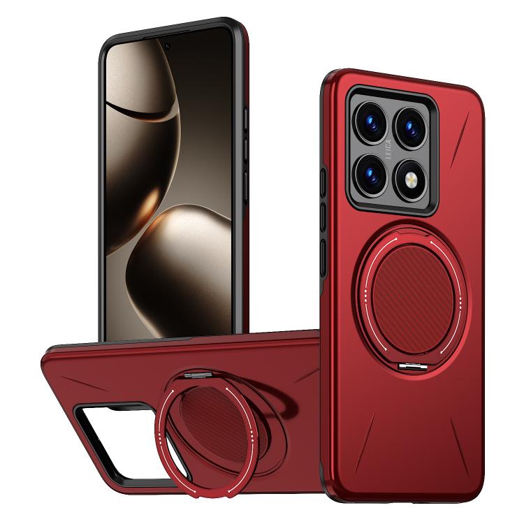 

For Xiaomi 14T Pro Metal Rotation Holder MagSafe TPU Hybrid PC Phone Case(Red)