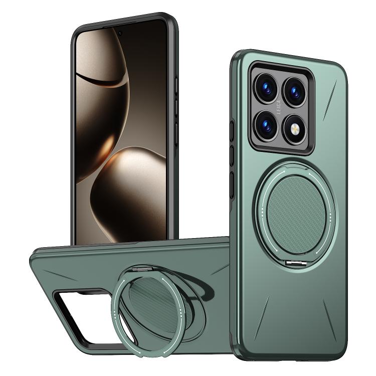 

For Xiaomi 14T Pro Metal Rotation Holder MagSafe TPU Hybrid PC Phone Case(Grey Green)
