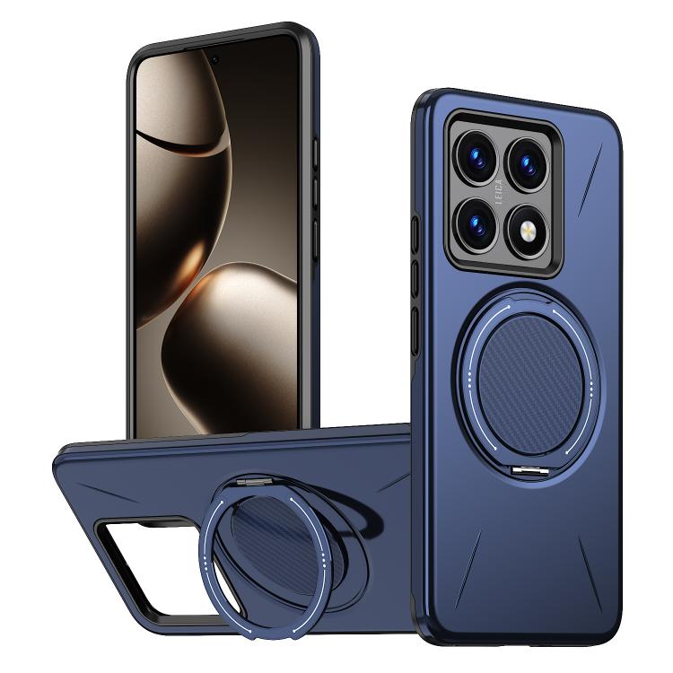 

For Xiaomi 14T Pro Metal Rotation Holder MagSafe TPU Hybrid PC Phone Case(Navy Blue)