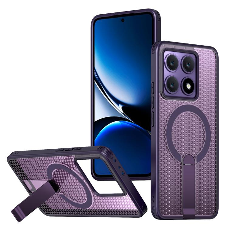 

For Xiaomi 14T Pro Honeycomb Cooling MagSafe Holder Phone Case(Purple)