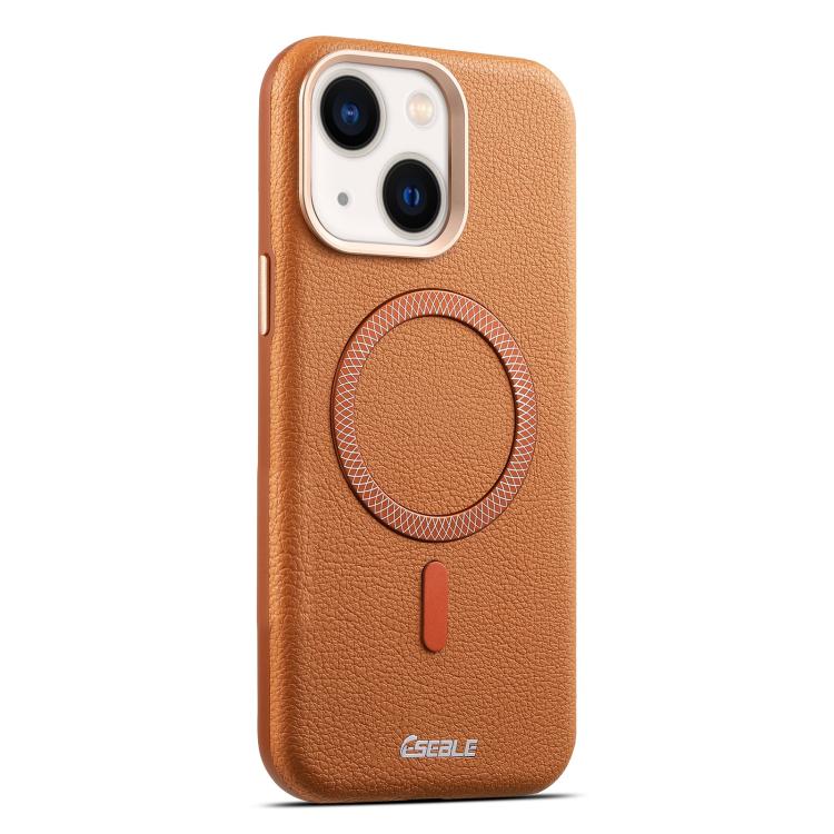 

For iPhone 14 / 13 ESEBLE L2 Litchi Texture Metal Lens Magnetic Phone Case(Brown)