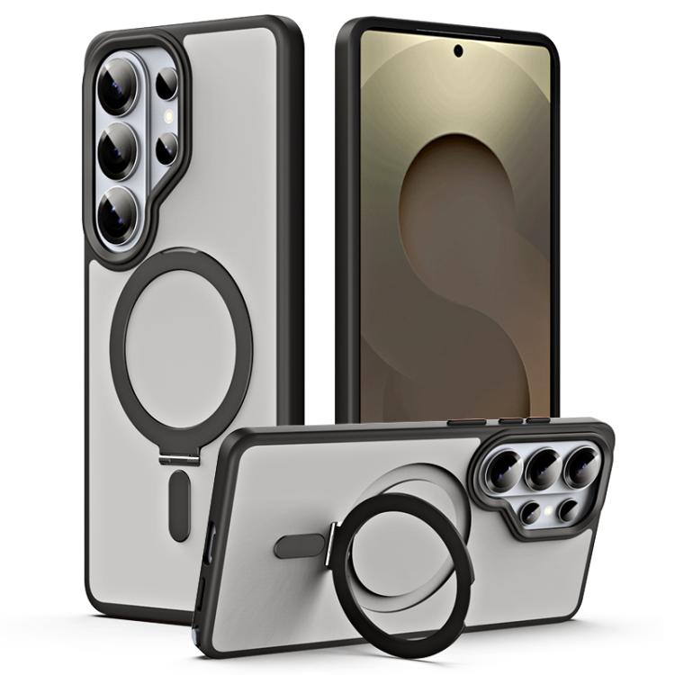 

For Samsung Galaxy S26 Ultra 5G MagSafe Airbag Shockproof Frosted Phone Case with Fold Holder(Black)