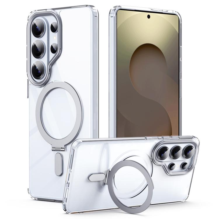 

For Samsung Galaxy S26 Ultra 5G MagSafe Airbag Shockproof Frosted Phone Case with Fold Holder(Silver)