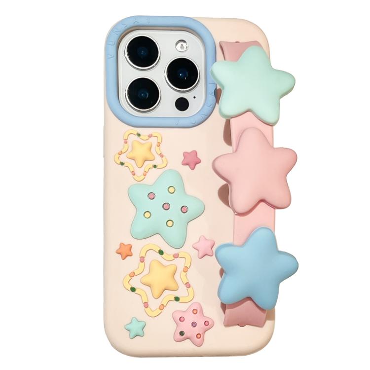 For iPhone 16 Pro Macaron Tones 3D Star TPU Phone Case with Star Wrist Strap