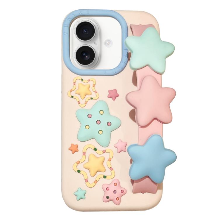 For iPhone 16 Macaron Tones 3D Star TPU Phone Case with Star Wrist Strap