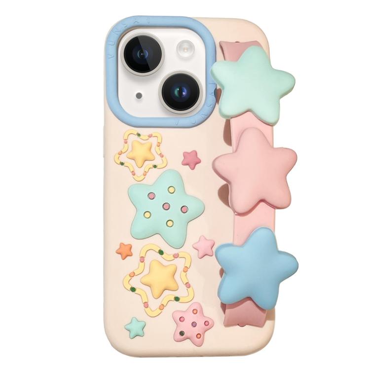 For iPhone 13 Macaron Tones 3D Star TPU Phone Case with Star Wrist Strap