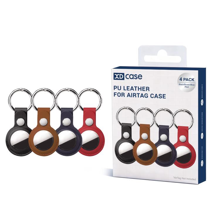 

For AirTag XDcase 4 Pack Vegan Leather Protective Case with Metal Ring