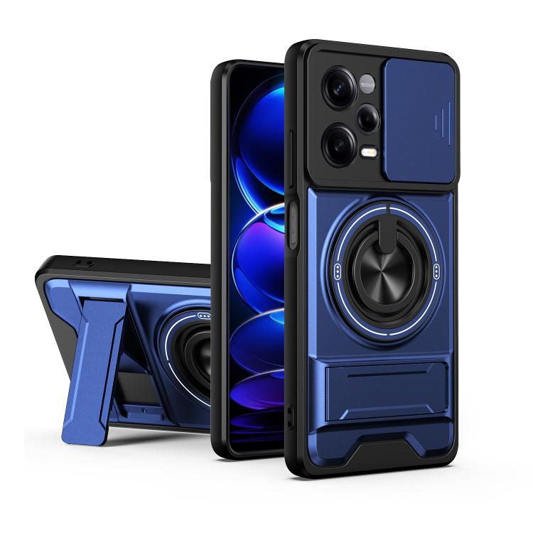 

For Redmi Note 12 Pro 5G Global Lens Sliding Window Multifunctional Magnetic Shockproof Phone Case(Royal Blue)