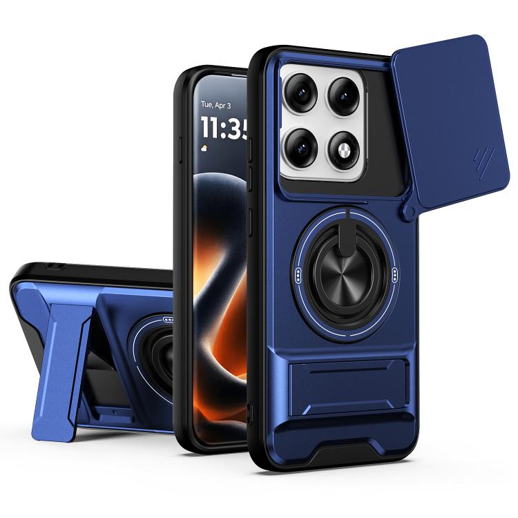 

For Motorola Edge 70 Pro 5G Lens Sliding Window Multifunctional Magnetic Shockproof Phone Case(Royal Blue)