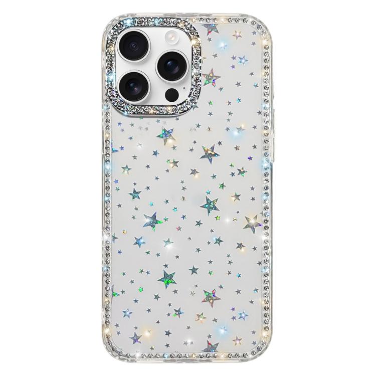 

For iPhone 16 Pro Max Rhinestone Dual-side IMD PC Hybrid TPU Phone Case(Stars Transparent)