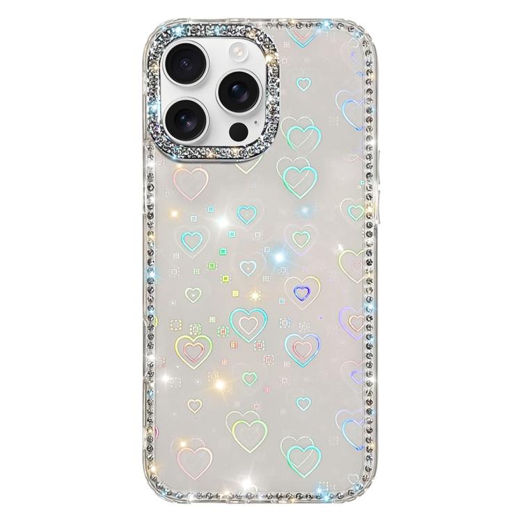 

For iPhone 16 Pro Rhinestone Dual-side IMD PC Hybrid TPU Phone Case(Heart Transparent)