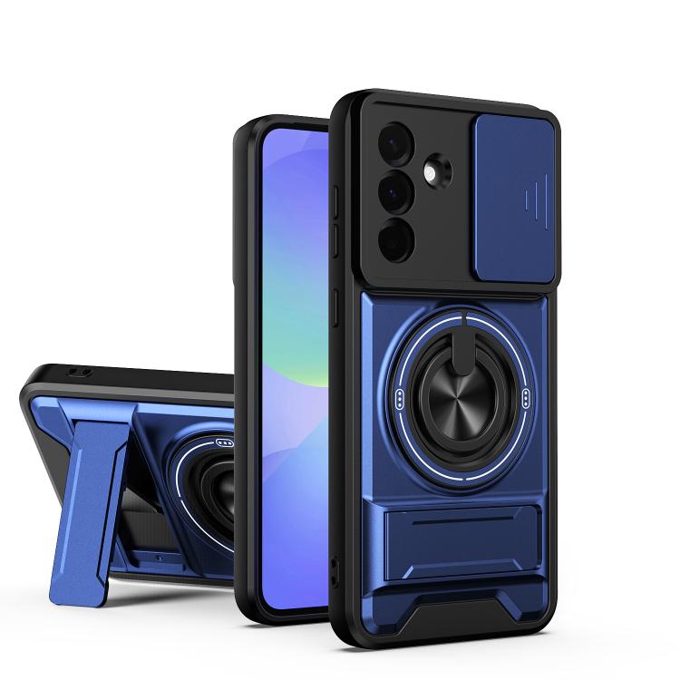 

For Samsung Galaxy A36 5G Lens Sliding Window Multifunctional Magnetic Shockproof Phone Case(Royal Blue)