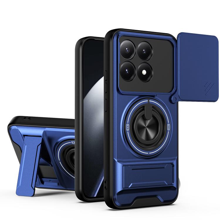 

For Xiaomi 15T 5G Lens Sliding Window Multifunctional Magnetic Shockproof Phone Case(Royal Blue)