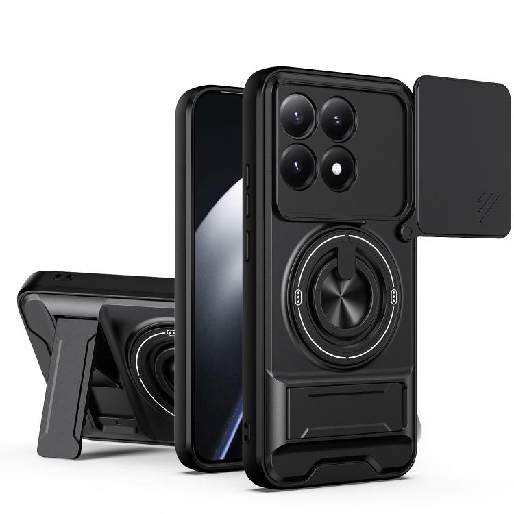 

For Xiaomi 15T 5G Lens Sliding Window Multifunctional Magnetic Shockproof Phone Case(Black)