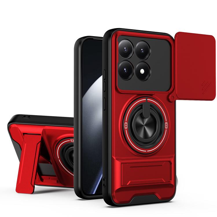 

For Xiaomi 15T 5G Lens Sliding Window Multifunctional Magnetic Shockproof Phone Case(Red)