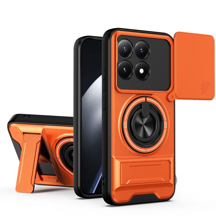 

For Xiaomi 15T 5G Lens Sliding Window Multifunctional Magnetic Shockproof Phone Case(Orange)