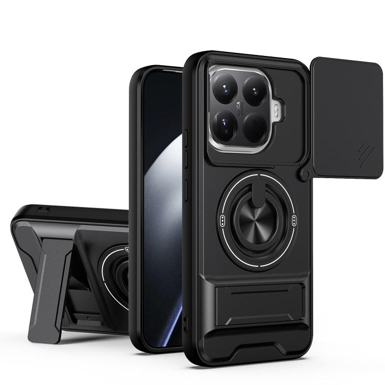 

For Xiaomi 15T Pro 5G Lens Sliding Window Multifunctional Magnetic Shockproof Phone Case(Black)