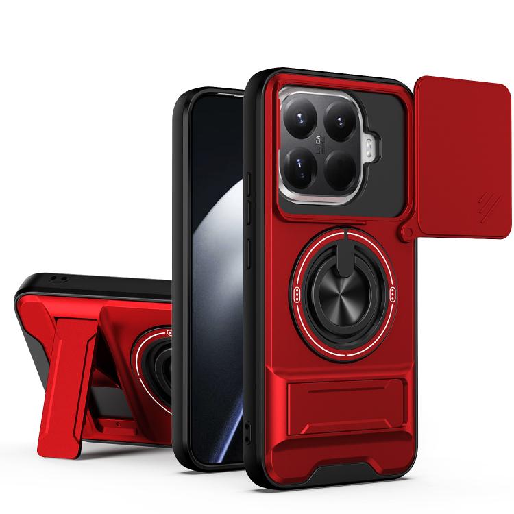 

For Xiaomi 15T Pro 5G Lens Sliding Window Multifunctional Magnetic Shockproof Phone Case(Red)
