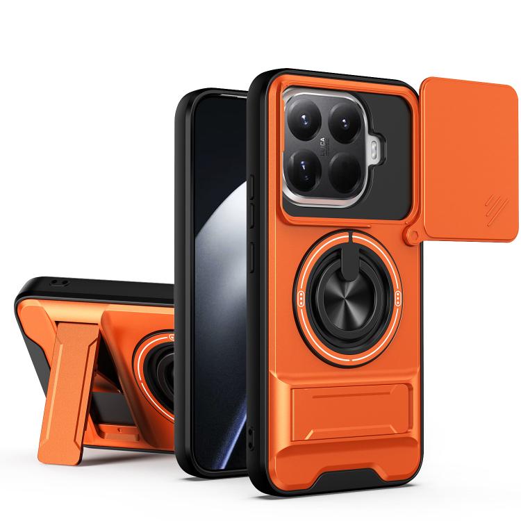 

For Xiaomi 15T Pro 5G Lens Sliding Window Multifunctional Magnetic Shockproof Phone Case(Orange)