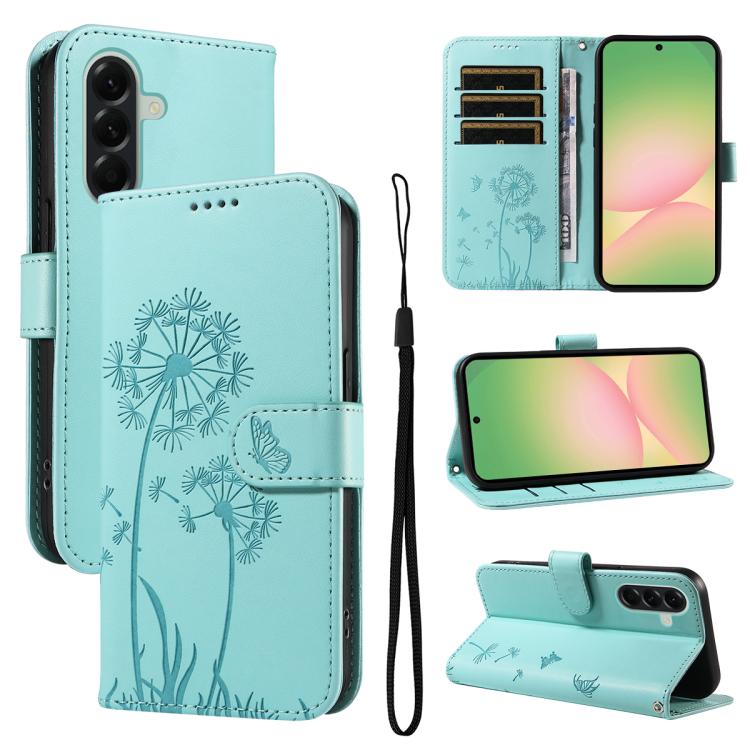

For Samsung Galaxy A57 5G Dandelion Embossed Pattern Flip Leather Phone Case(Green)