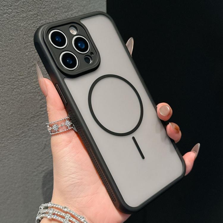 

For iPhone 13 Pro Cooling Skin Feel Magnetic Phone Case(Black+Translucent White)