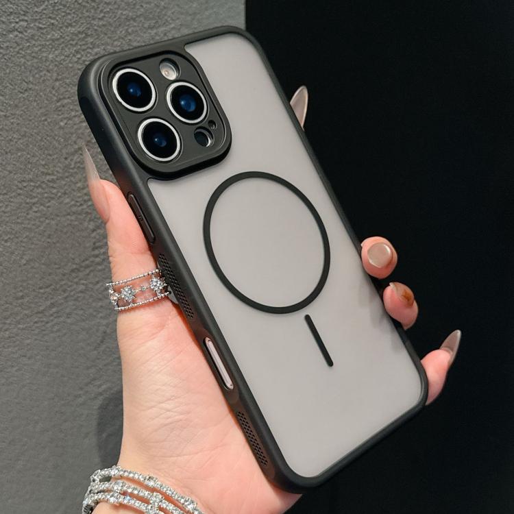 

For iPhone 16 Pro Cooling Skin Feel Magnetic Phone Case(Black+Translucent White)