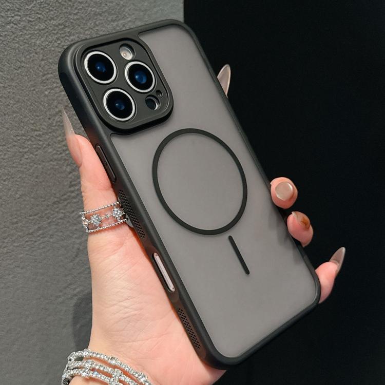 

For iPhone 16 Pro Max Cooling Skin Feel Magnetic Phone Case(Black+Translucent Black)
